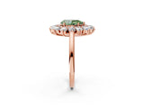 Rose gold Fancy Green Pear Cut Diamond Floral Double Halo Engagement Ring with Prong Setting_27