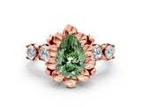 Rose gold Fancy Green Pear  Cut Diamond Floral Halo Engagement Ring with Shared Prong Setting 1
