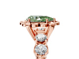 Rose gold Fancy Green Pear  Cut Diamond Floral Halo Engagement Ring with Shared Prong Setting