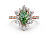 Rose gold Fancy Green Pear  Cut Diamond Floral Halo Pave Band with Prong Setting_37