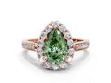 Rose gold Fancy Green Pear Cut Diamond Floral Halo Ring with Pavé Band and Prong Setting_3