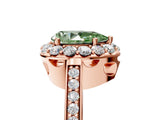 Rose gold Fancy Green Pear Cut Diamond Floral Halo Ring with Pavé Band and Prong Setting_8