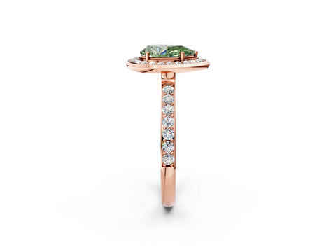 Rose gold Fancy Green Pear Cut Diamond Halo Ring with Bezel Frame and Pavé Band_2