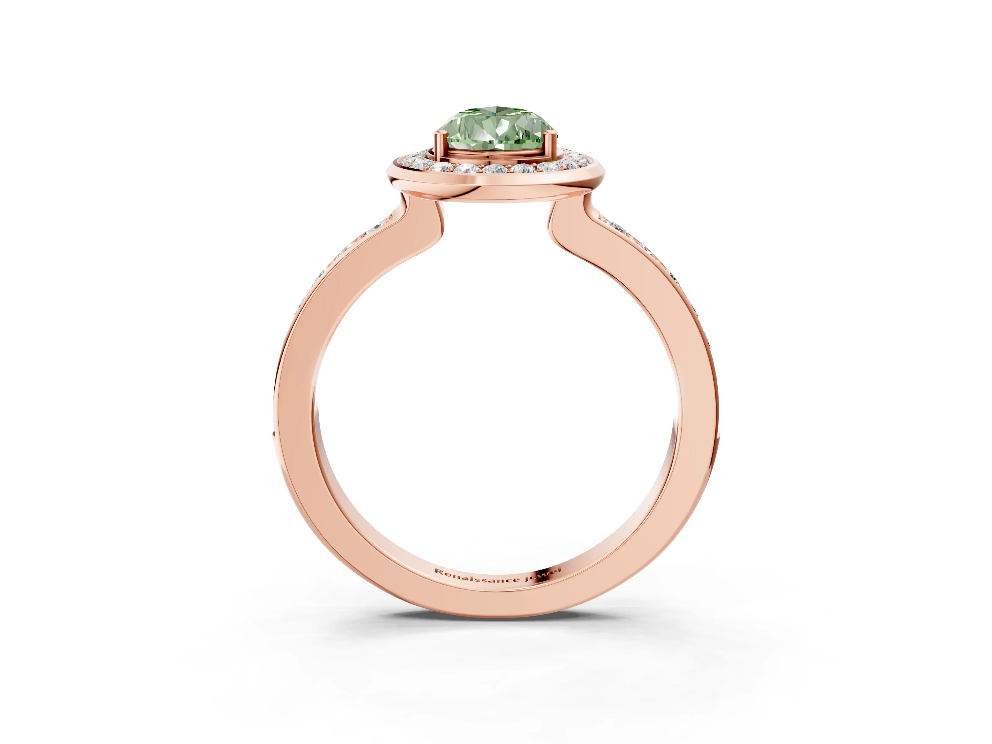 Rose gold Fancy Green Pear Cut Diamond Halo Ring with Bezel Frame and Pavé Band_3