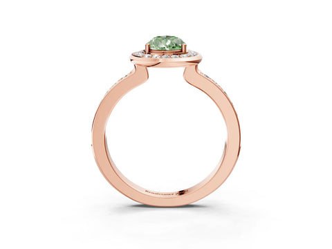 Rose gold Fancy Green Pear Cut Diamond Halo Ring with Bezel Frame and Pavé Band_3