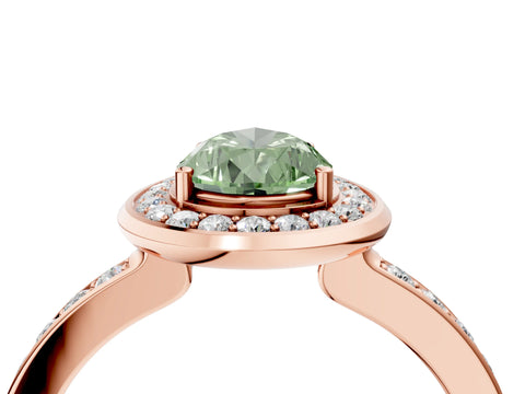 Rose gold Fancy Green Pear Cut Diamond Halo Ring with Bezel Frame and Pavé Band_4