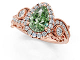 Rose gold Fancy Green Pear Cut Diamond Halo Ring with Milgrain Pavé Band and Four-Prong Setting_54