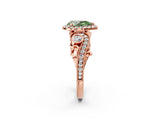 Rose gold Fancy Green Pear Cut Diamond Halo Ring with Milgrain Pavé Band and Four-Prong Setting_55