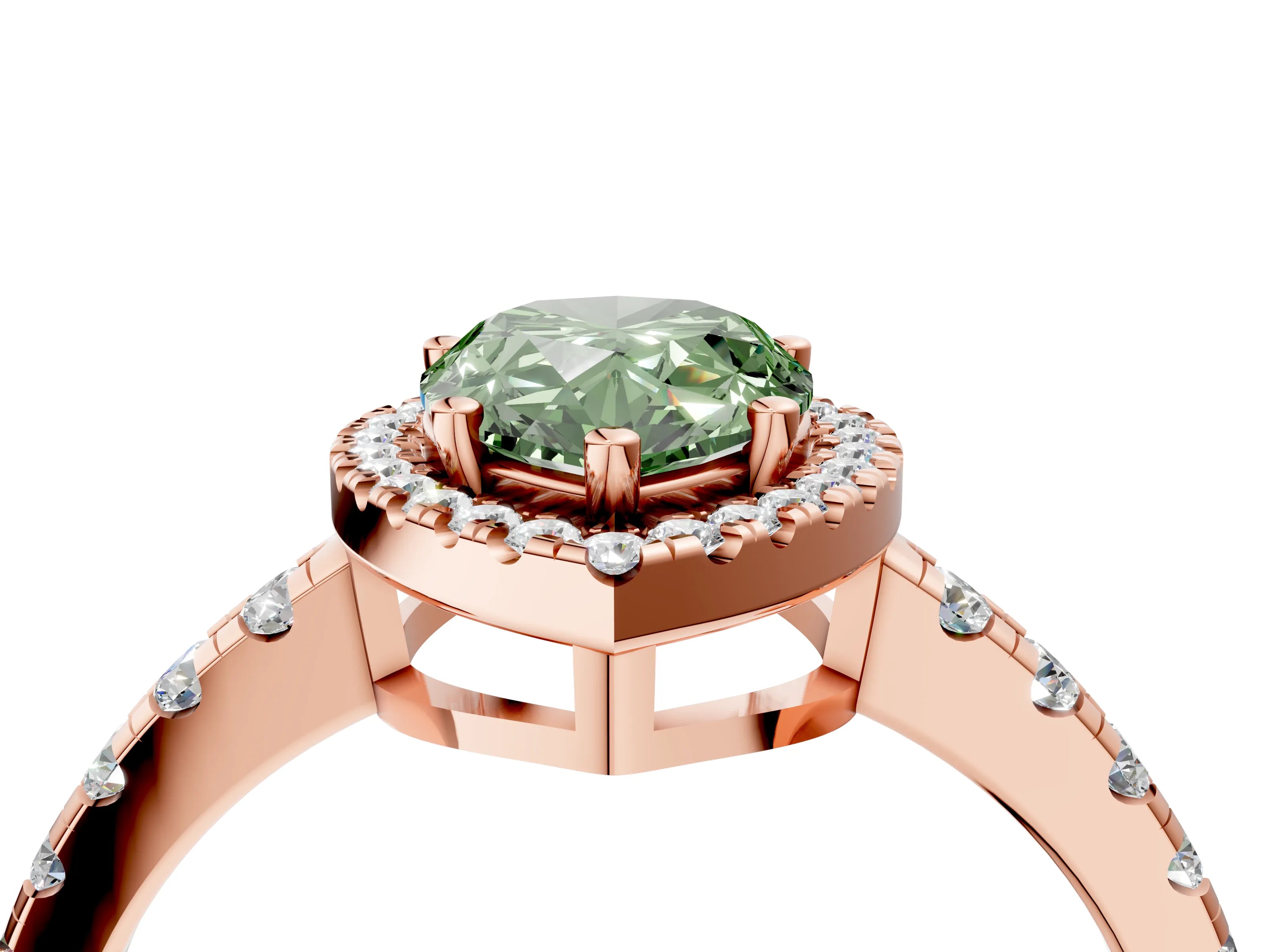 Rose gold Fancy Green Pear Cut Diamond Halo Ring with Pavé Band and Four-Prong Setting_4