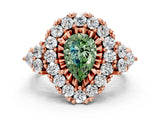 Rose gold Fancy Green Pear Cut Diamond Halo Ring with Pavé Band and Four-Prong Setting_48