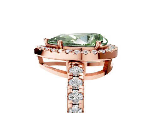 Rose gold Fancy Green Pear Cut Diamond Halo Ring with Pavé Band and Four-Prong Setting_5