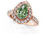 Rose gold Fancy Green Pear Cut Diamond Halo Ring with Pavé Band and Prong Setting_1
