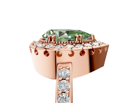 Rose gold Fancy Green Pear Cut Diamond Halo Ring with Pavé Band and Prong Setting_5