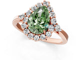 Rose gold Fancy Green Pear Cut Diamond Halo Ring with Pear Side Stones and Prong Setting_68