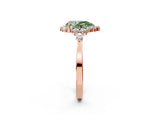 Rose gold Fancy Green Pear Cut Diamond Halo Ring with Pear Side Stones and Prong Setting_69
