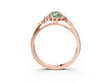 Rose gold Fancy Green Pear Cut Diamond Halo Ring with Pear Side Stones and Prong Setting_70
