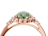 Rose gold Fancy Green Pear Cut Diamond Halo Ring with Pear Side Stones and Prong Setting_71