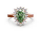 Rose gold Fancy Green Pear  Cut Diamond Halo Ring with Round Brilliant Halo and Solitaire Band_103