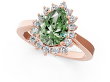 Rose gold Fancy Green Pear  Cut Diamond Halo Ring with Round Brilliant Halo and Solitaire Band_104