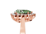 Rose gold Fancy Green Pear  Cut Diamond Halo Ring with Round Brilliant Halo and Solitaire Band_108