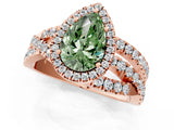 Rose gold Fancy Green Pear Cut Diamond Halo Ring with Round Split Shank and Prong Setting_37
