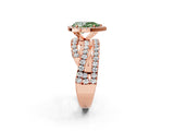 Rose gold Fancy Green Pear Cut Diamond Halo Ring with Round Split Shank and Prong Setting_38