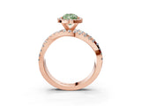 Rose gold Fancy Green Pear Cut Diamond Halo Ring with Round Split Shank and Prong Setting_39