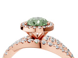 Rose gold Fancy Green Pear Cut Diamond Halo Ring with Round Split Shank and Prong Setting_40
