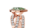 Rose gold Fancy Green Pear Cut Diamond Halo Ring with Round Split Shank and Prong Setting_41