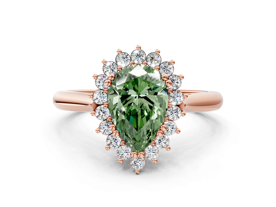 Rose gold Fancy Green Pear  Cut Diamond Halo Ring with Solitaire Band and Prong Setting_53