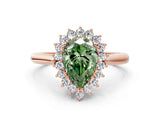 Rose gold Fancy Green Pear  Cut Diamond Halo Ring with Solitaire Band and Prong Setting_53