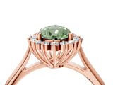 Rose gold Fancy Green Pear  Cut Diamond Halo Ring with Solitaire Band and Prong Setting_57