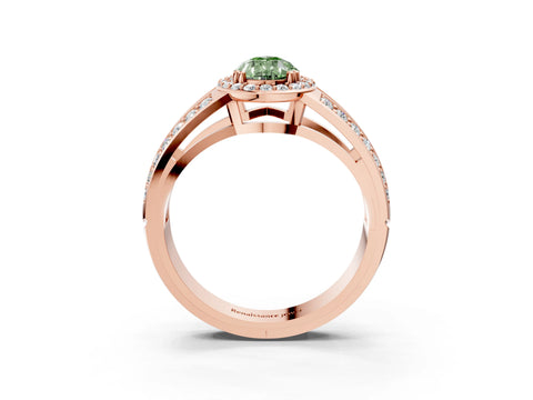 Rose gold Fancy Green Pear Cut Diamond Halo Ring with Split Shank Pavé Band and Four-Prong Setting_3
