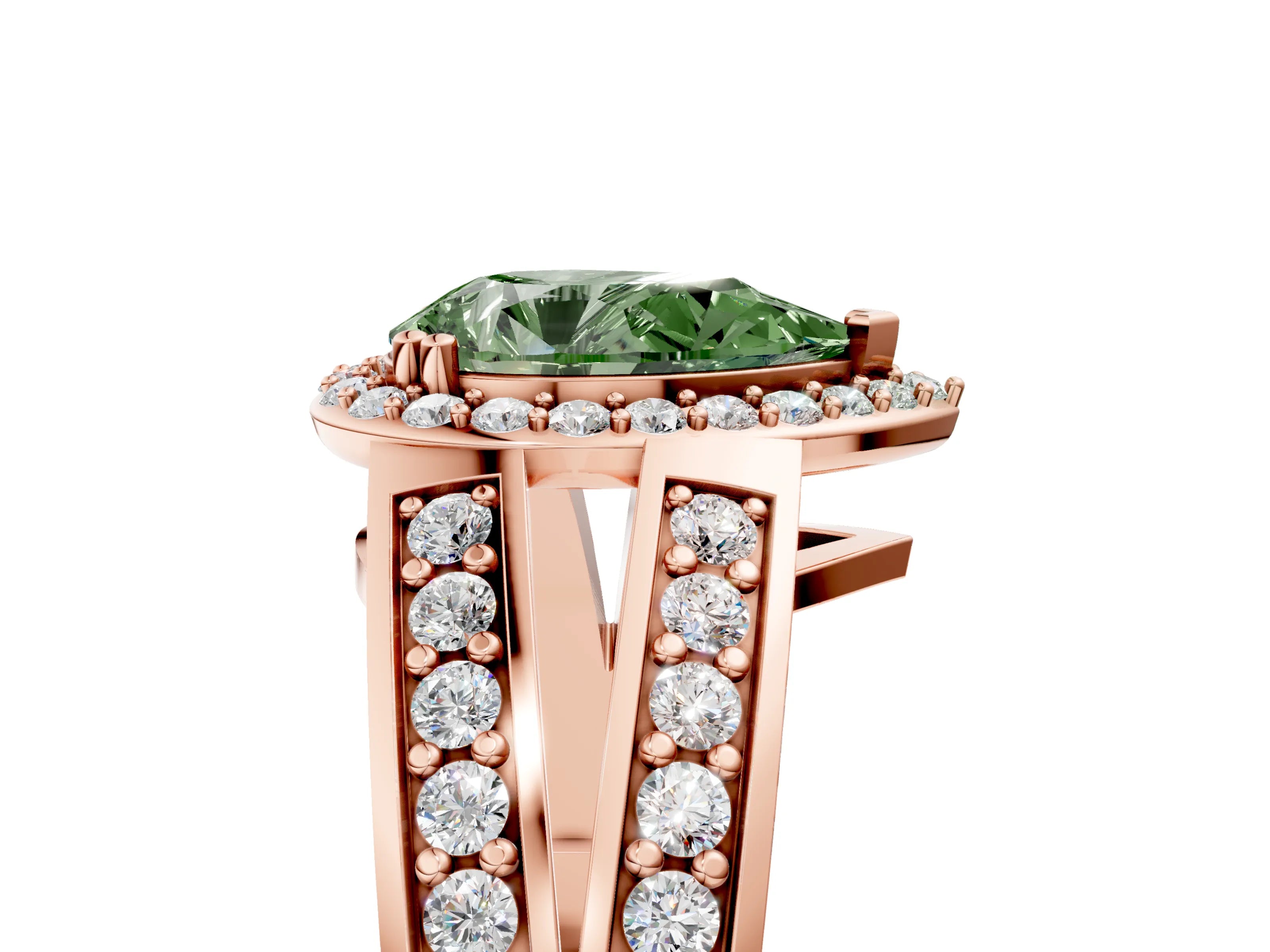 Rose gold Fancy Green Pear Cut Diamond Halo Ring with Split Shank Pavé Band and Four-Prong Setting_5