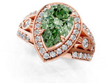 Rose gold Fancy Green Pear Cut Diamond Halo Ring with Split Shank and Bezel Accents and Four-Prong Setting_1