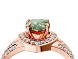 Rose gold Fancy Green Pear Cut Diamond Halo Ring with Split Shank and Bezel Accents and Four-Prong Setting_4