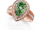 Rose gold Fancy Green Pear Cut Diamond Halo Ring with Split Shank and Bezel Accents and Prong Setting_1