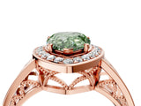 Rose gold Fancy Green Pear Cut Diamond Halo Ring with Split Shank and Bezel Accents and Prong Setting_4