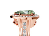 Rose gold Fancy Green Pear Cut Diamond Halo Ring with Split Shank and Bezel Accents and Prong Setting_5