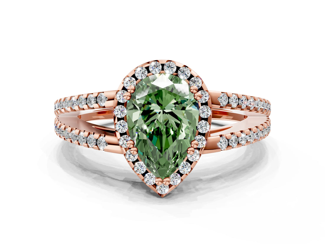 Rose gold Fancy Green Pear Cut Diamond Halo Split Shank Engagement Ring_57