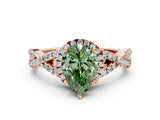 Rose gold Fancy Green Pear Cut Diamond  Halo Twist Band Solitaire Prong Setting Ring_36