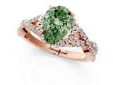 Rose gold Fancy Green Pear Cut Diamond  Halo Twist Band Solitaire Prong Setting Ring_37