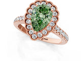 Rose gold Fancy Green Pear  Cut Diamond Milgrain Floral Halo Engagement Ring with Pavé Band_16