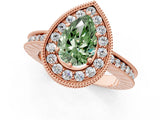 Rose gold Fancy Green Pear Cut Diamond Milgrain Halo Engagement Ring with Round Pavé Band and Prong Setting_13