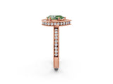 Rose gold Fancy Green Pear Cut Diamond Milgrain Halo Engagement Ring with Round Pavé Band and Prong Setting_14