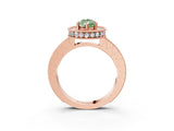 Rose gold Fancy Green Pear Cut Diamond Milgrain Halo Engagement Ring with Round Pavé Band and Prong Setting_15