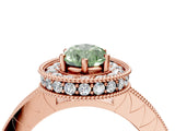 Rose gold Fancy Green Pear Cut Diamond Milgrain Halo Engagement Ring with Round Pavé Band and Prong Setting_16
