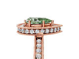 Rose gold Fancy Green Pear Cut Diamond Milgrain Halo Engagement Ring with Round Pavé Band and Prong Setting_17