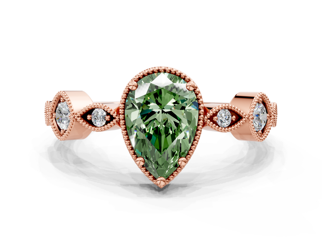 Rose gold Fancy Green Pear  Cut Diamond Milgrain Marquise Band with Prong Setting_3