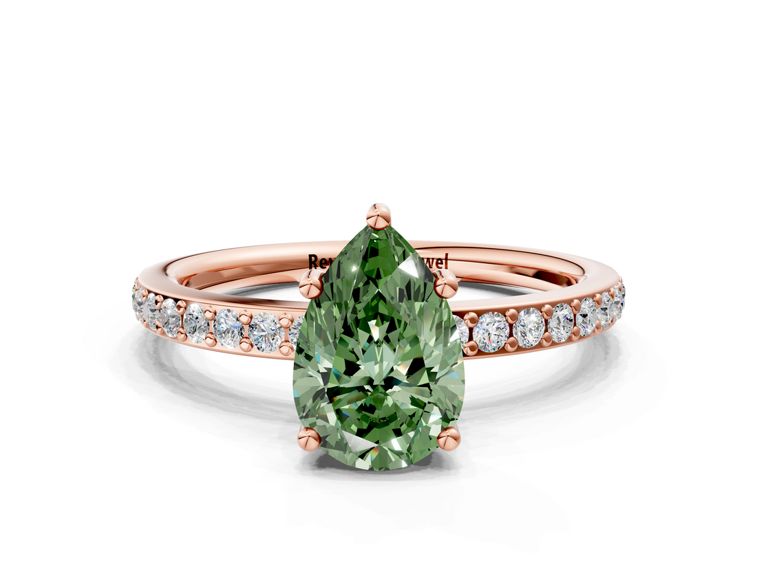 Rose gold Fancy Green Pear  Cut Diamond Pavé Band Ring with Four-Prong Setting_24